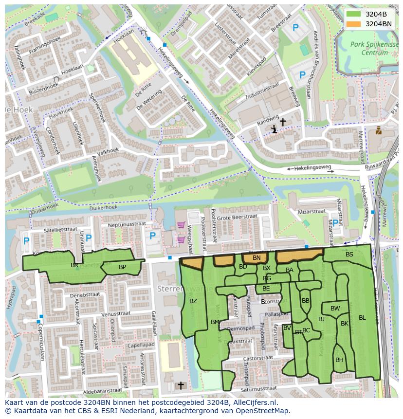 Afbeelding van het postcodegebied 3204 BN op de kaart.