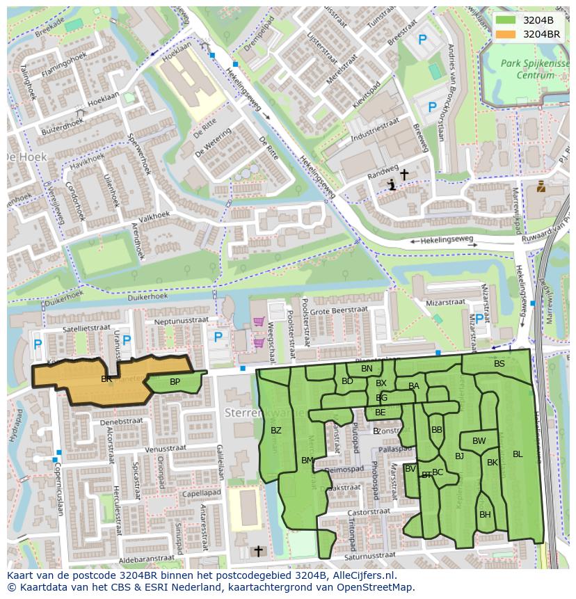 Afbeelding van het postcodegebied 3204 BR op de kaart.