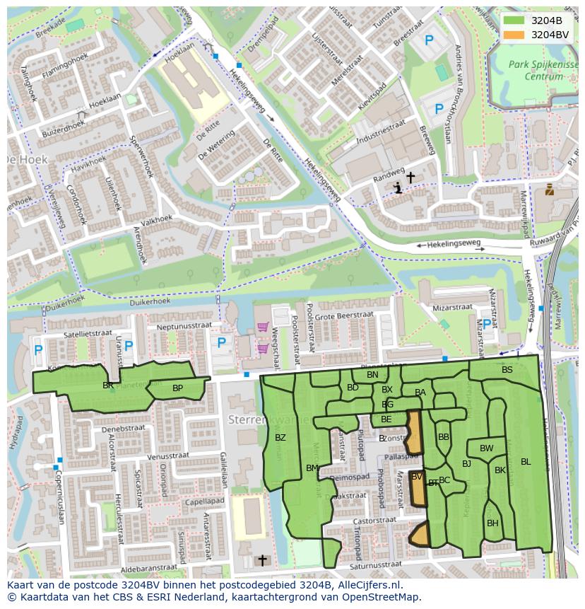 Afbeelding van het postcodegebied 3204 BV op de kaart.
