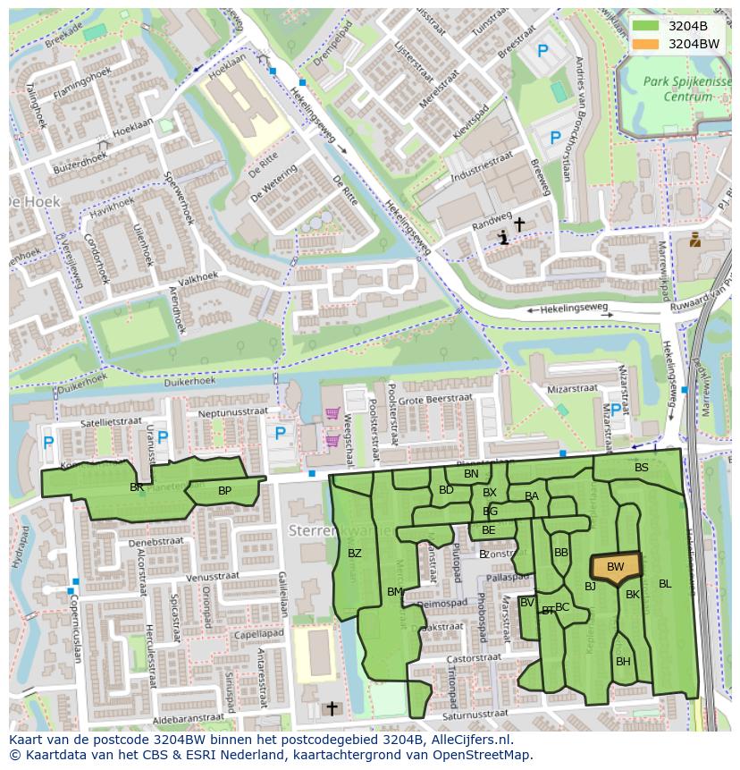 Afbeelding van het postcodegebied 3204 BW op de kaart.