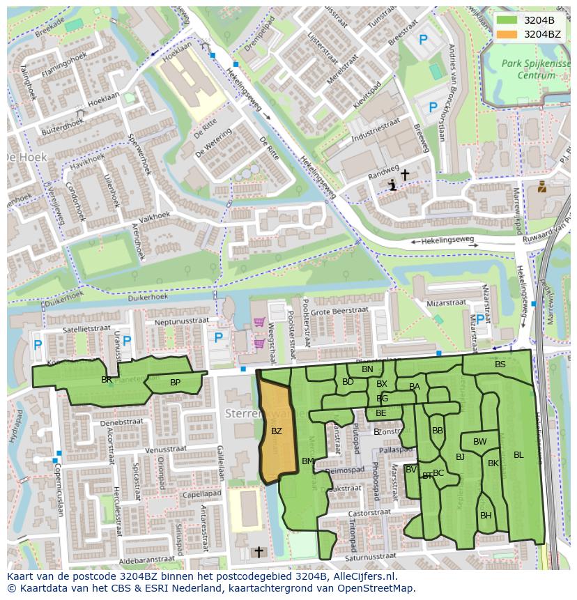 Afbeelding van het postcodegebied 3204 BZ op de kaart.