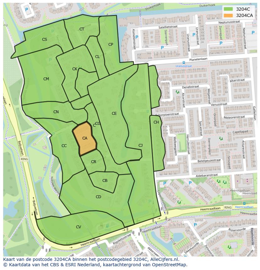 Afbeelding van het postcodegebied 3204 CA op de kaart.