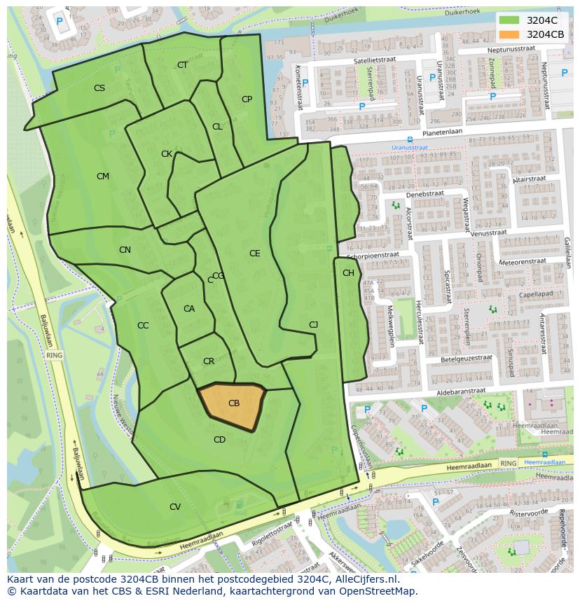 Afbeelding van het postcodegebied 3204 CB op de kaart.