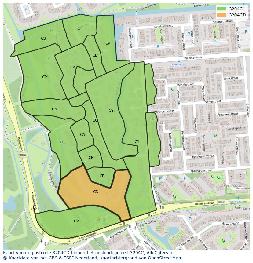 Afbeelding van het postcodegebied 3204 CD op de kaart.