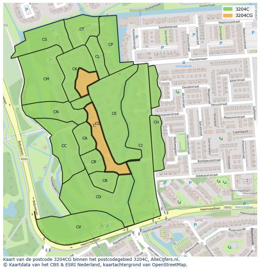 Afbeelding van het postcodegebied 3204 CG op de kaart.