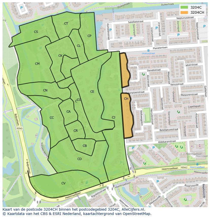 Afbeelding van het postcodegebied 3204 CH op de kaart.