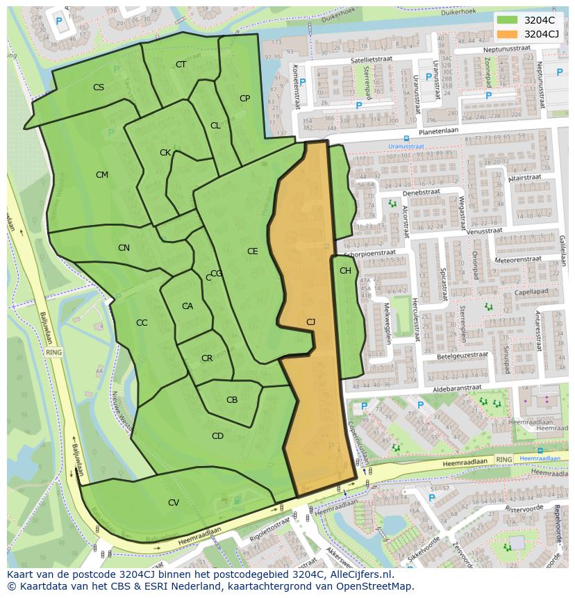 Afbeelding van het postcodegebied 3204 CJ op de kaart.
