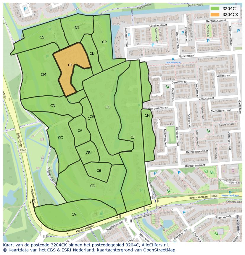 Afbeelding van het postcodegebied 3204 CK op de kaart.