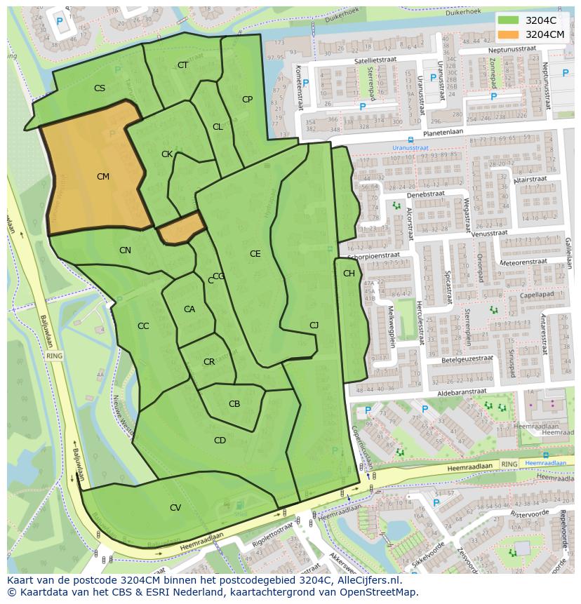 Afbeelding van het postcodegebied 3204 CM op de kaart.