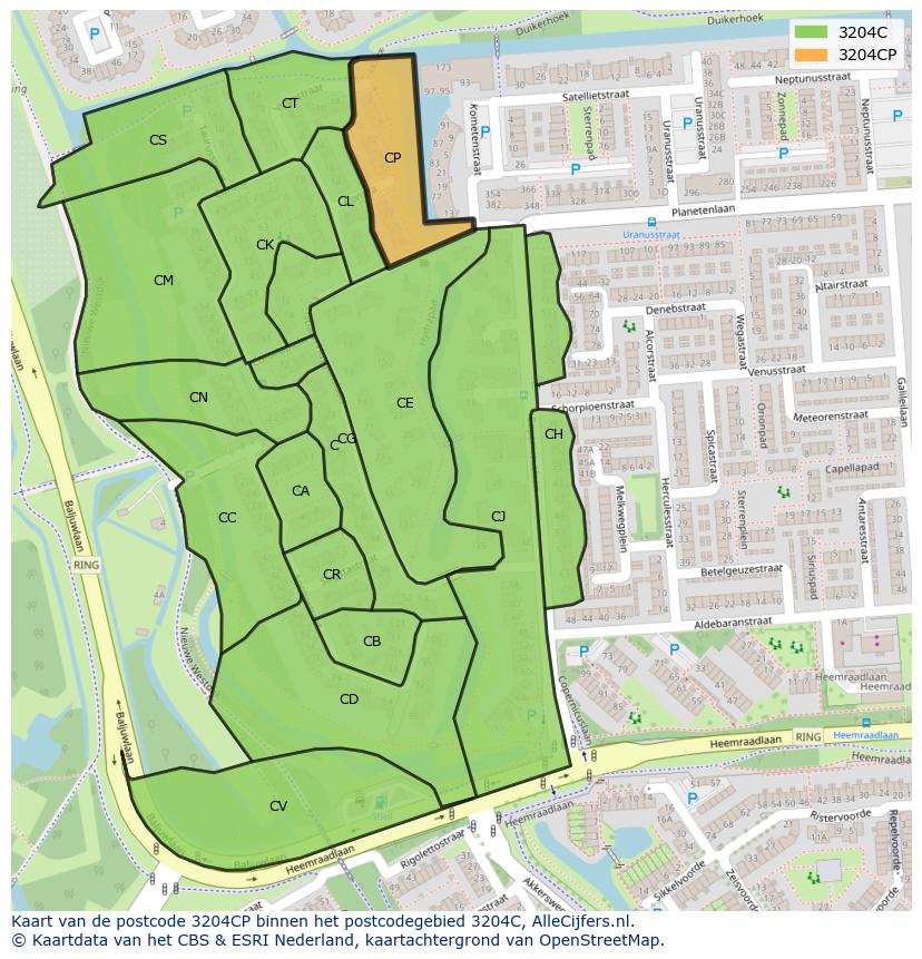 Afbeelding van het postcodegebied 3204 CP op de kaart.