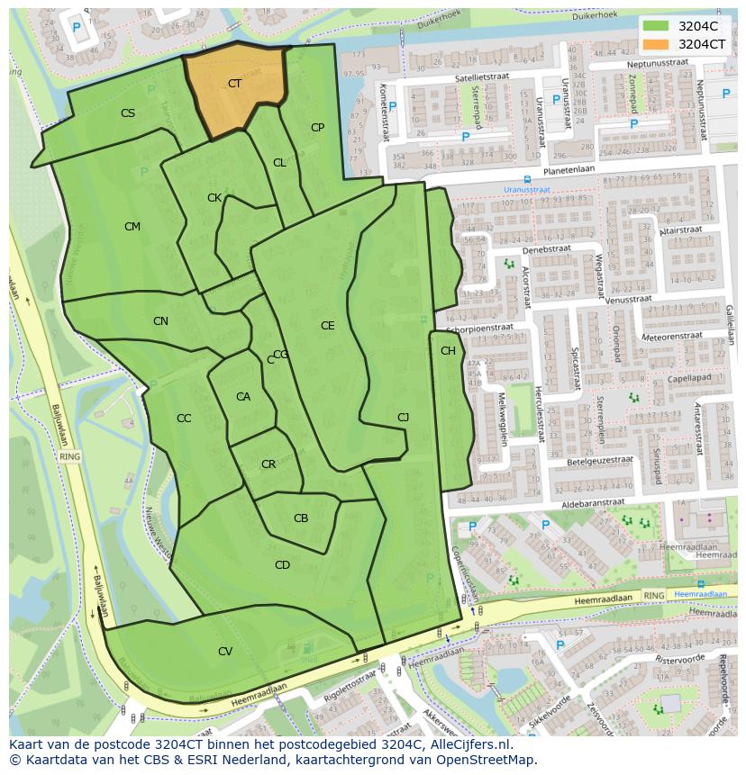 Afbeelding van het postcodegebied 3204 CT op de kaart.