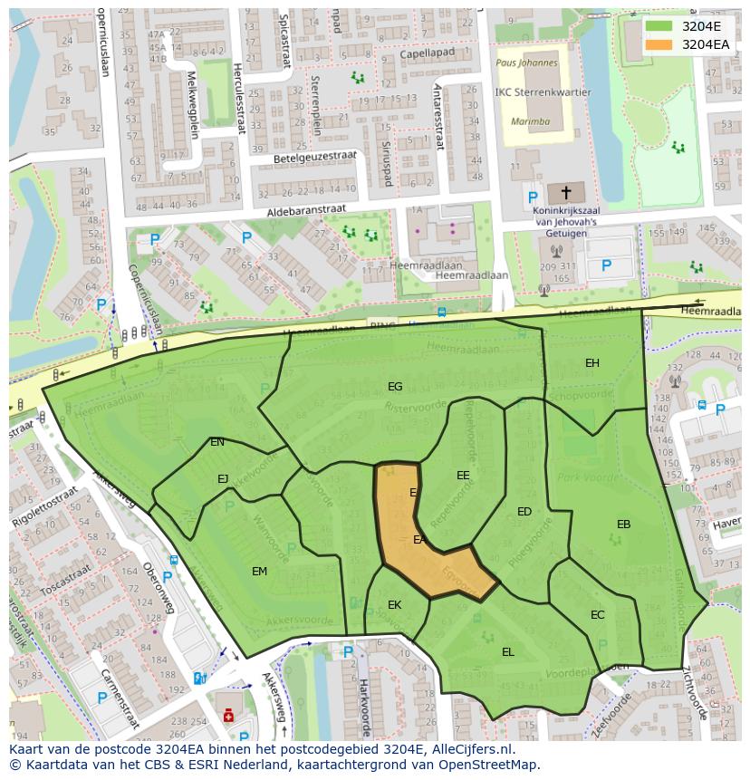 Afbeelding van het postcodegebied 3204 EA op de kaart.
