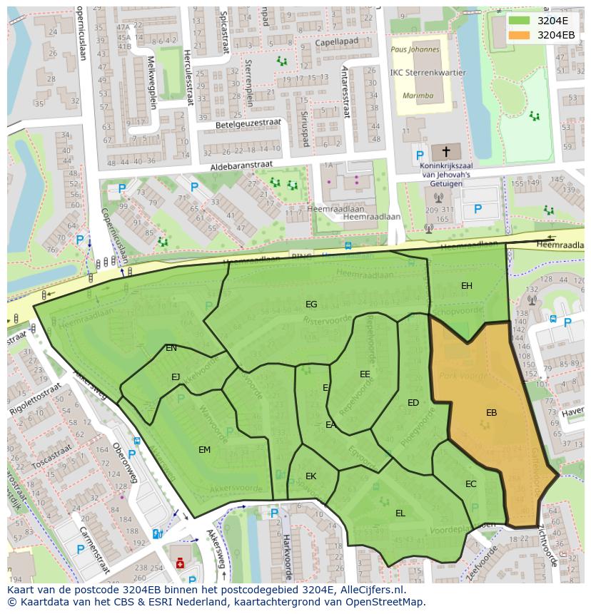 Afbeelding van het postcodegebied 3204 EB op de kaart.