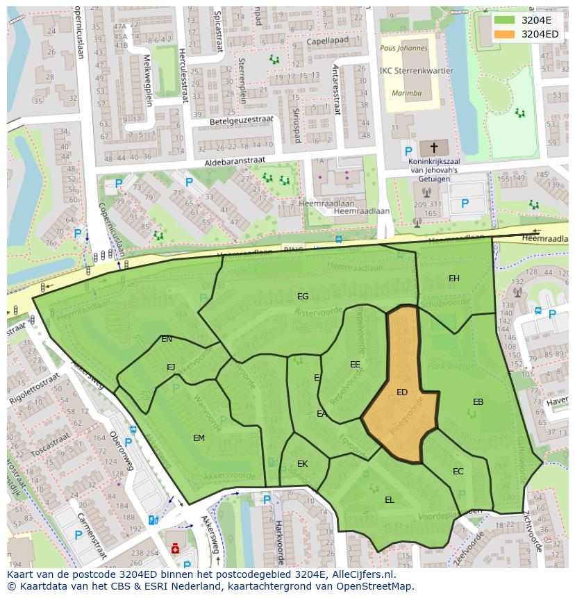 Afbeelding van het postcodegebied 3204 ED op de kaart.