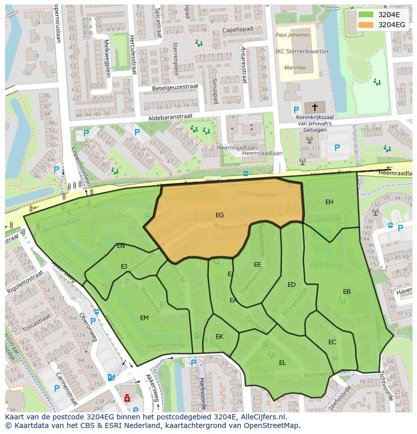 Afbeelding van het postcodegebied 3204 EG op de kaart.