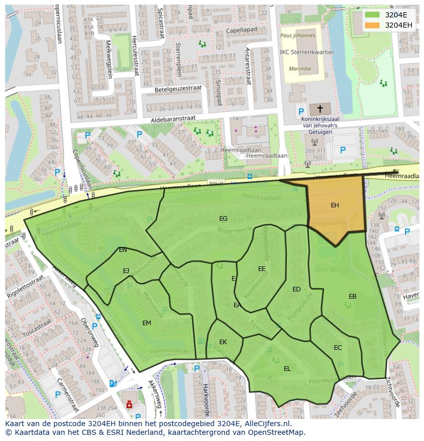 Afbeelding van het postcodegebied 3204 EH op de kaart.