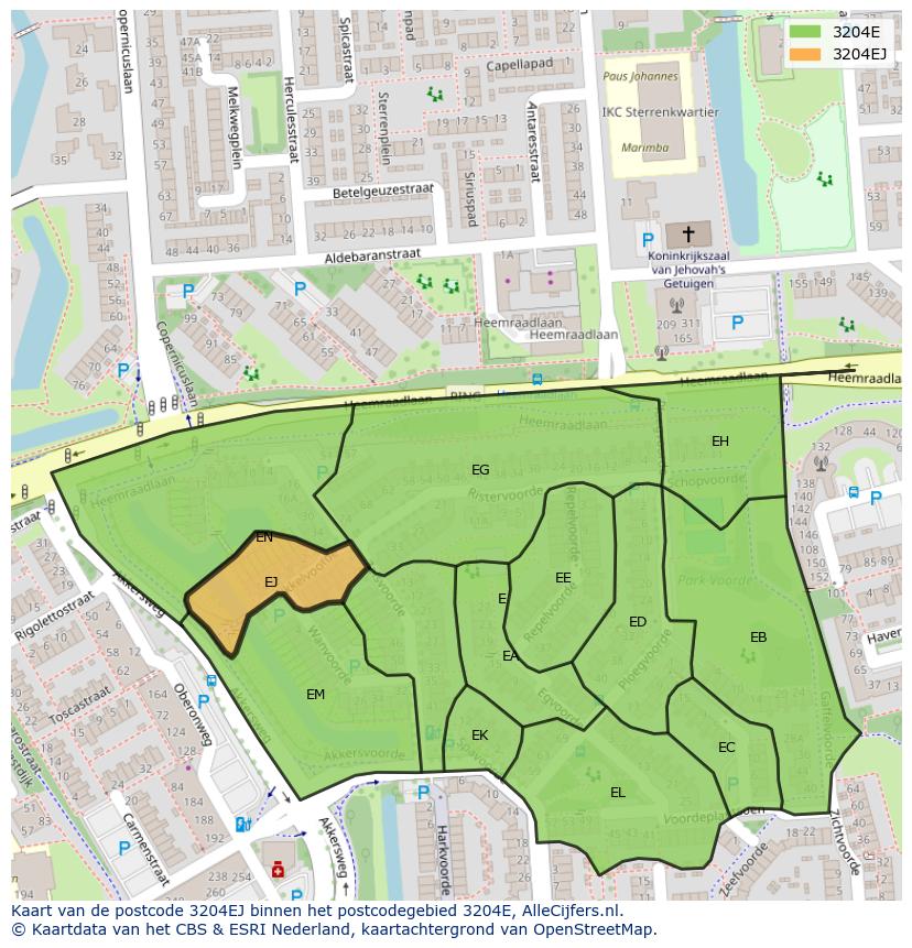 Afbeelding van het postcodegebied 3204 EJ op de kaart.