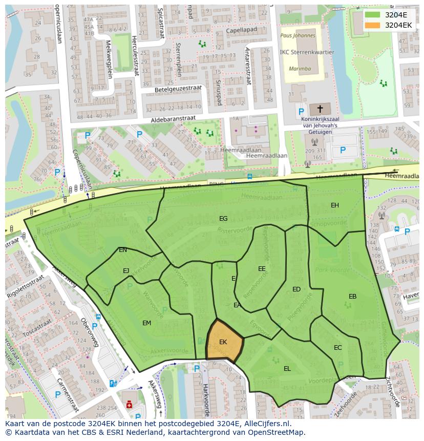 Afbeelding van het postcodegebied 3204 EK op de kaart.