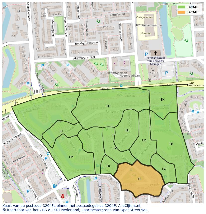 Afbeelding van het postcodegebied 3204 EL op de kaart.