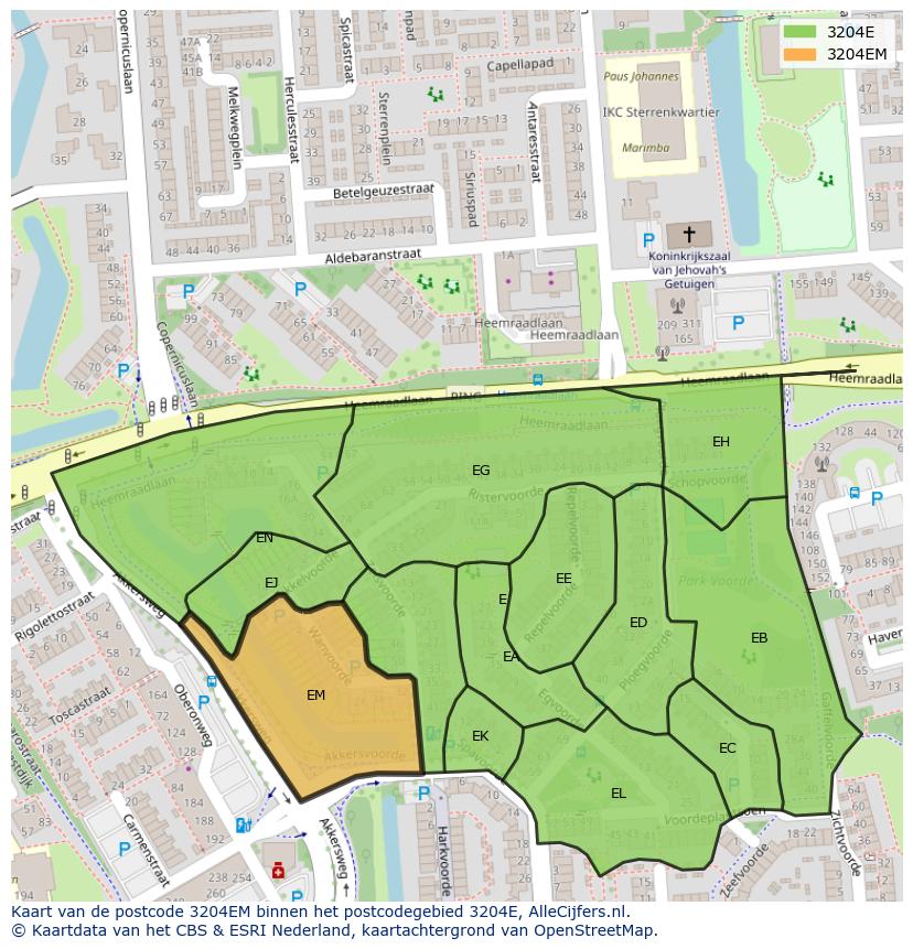 Afbeelding van het postcodegebied 3204 EM op de kaart.