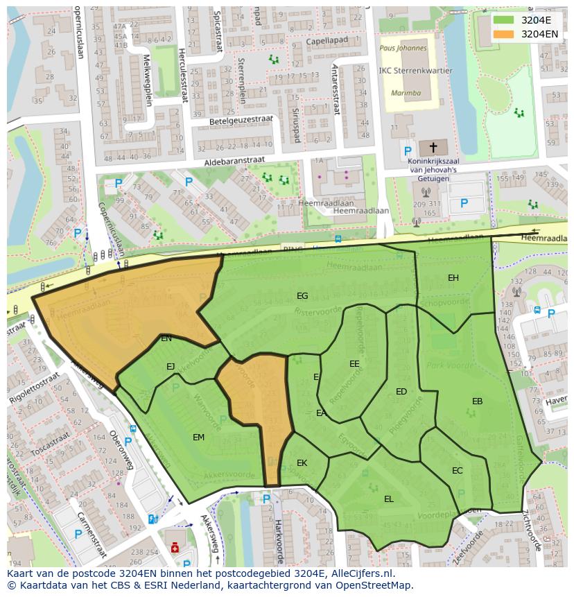 Afbeelding van het postcodegebied 3204 EN op de kaart.