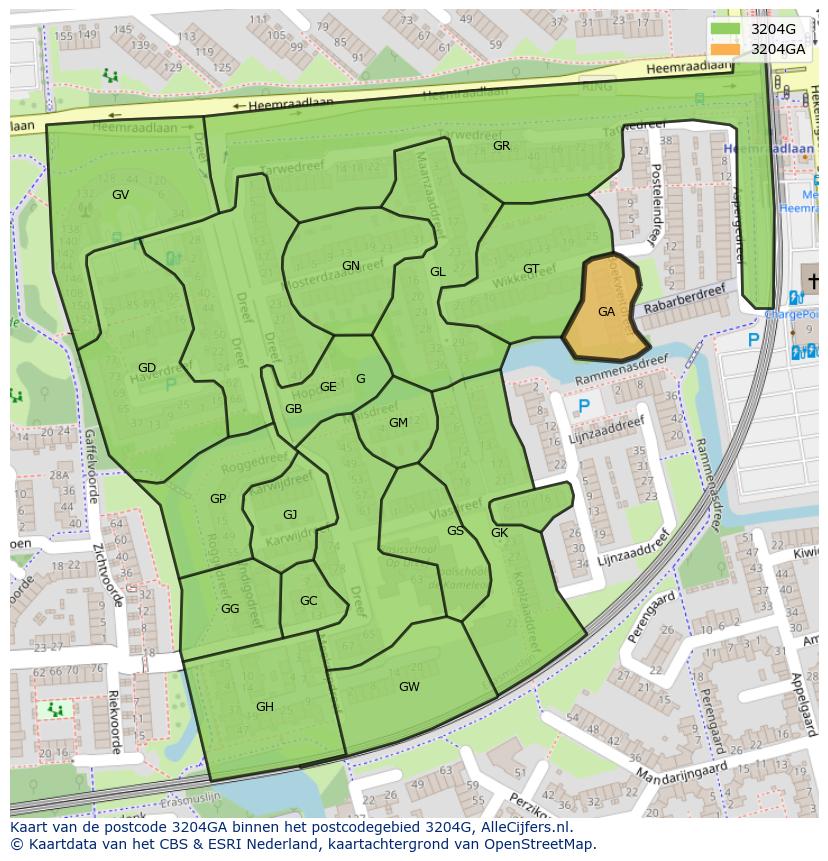 Afbeelding van het postcodegebied 3204 GA op de kaart.