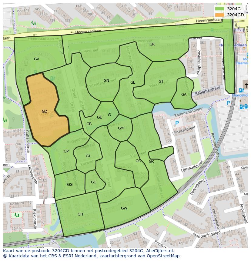 Afbeelding van het postcodegebied 3204 GD op de kaart.