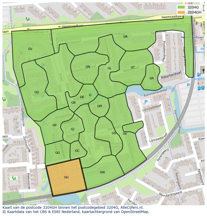 Afbeelding van het postcodegebied 3204 GH op de kaart.