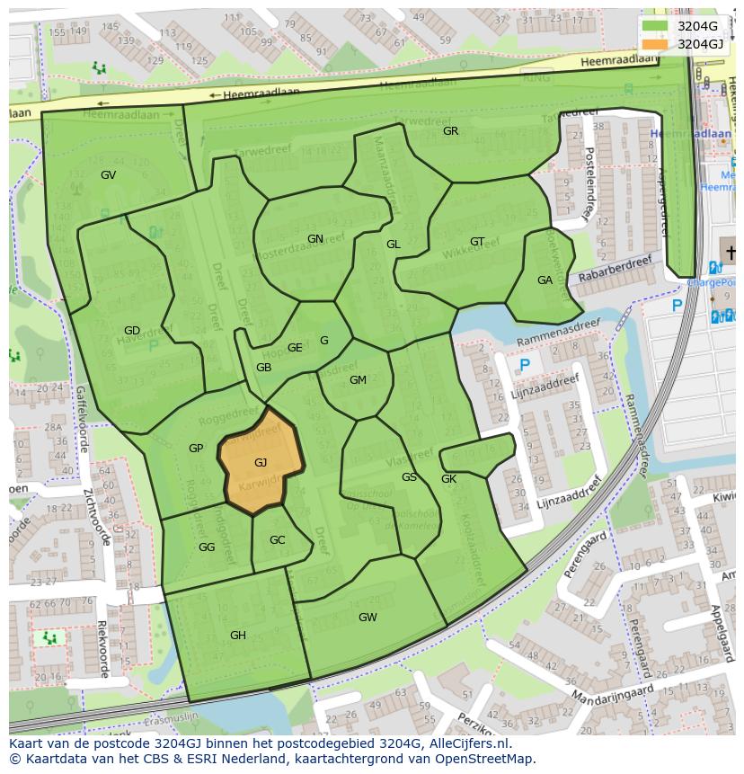 Afbeelding van het postcodegebied 3204 GJ op de kaart.