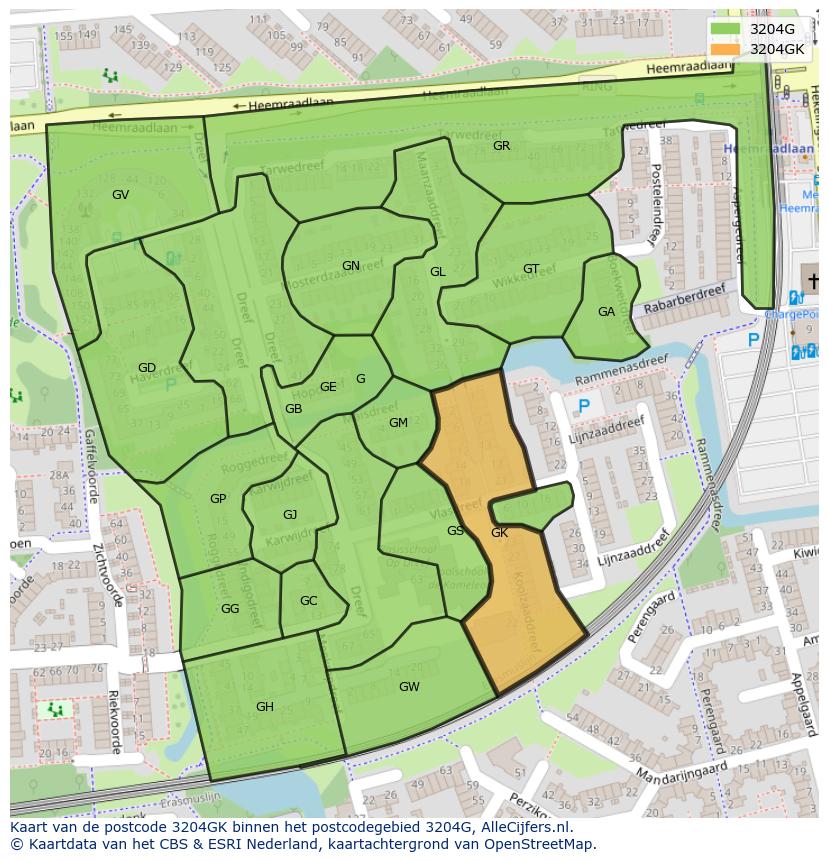 Afbeelding van het postcodegebied 3204 GK op de kaart.