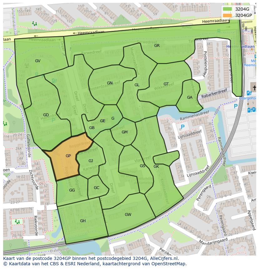 Afbeelding van het postcodegebied 3204 GP op de kaart.