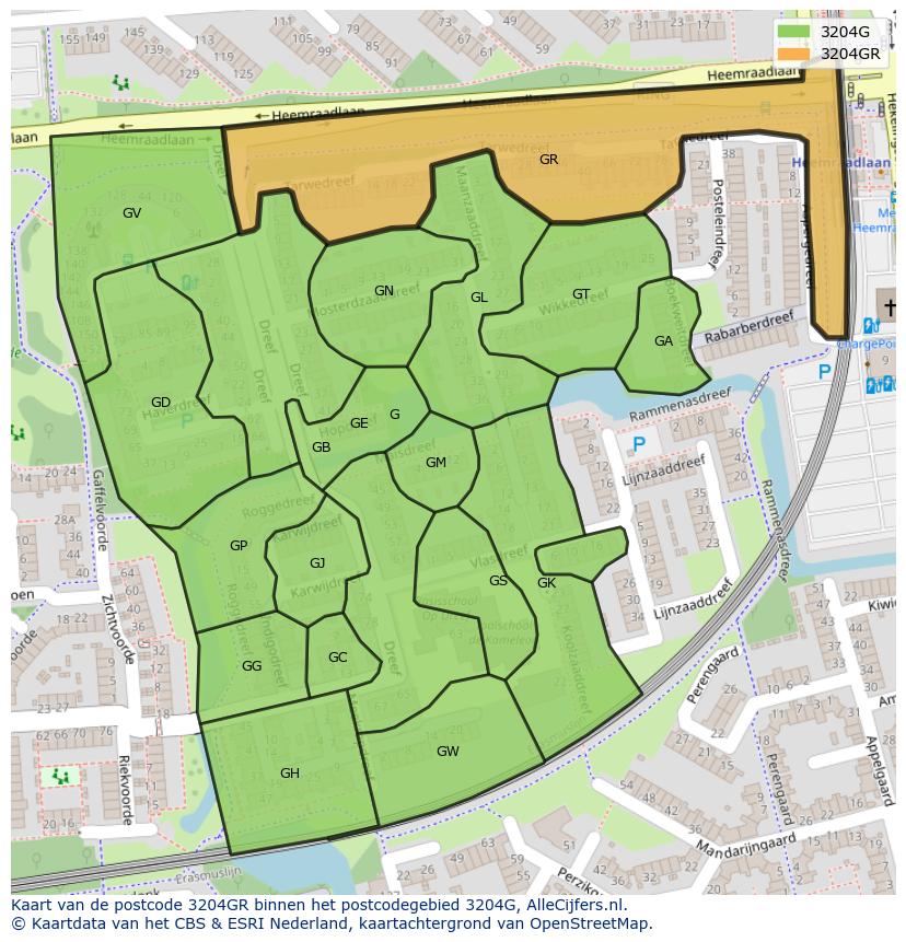 Afbeelding van het postcodegebied 3204 GR op de kaart.