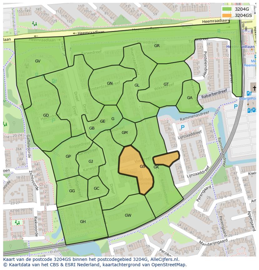 Afbeelding van het postcodegebied 3204 GS op de kaart.