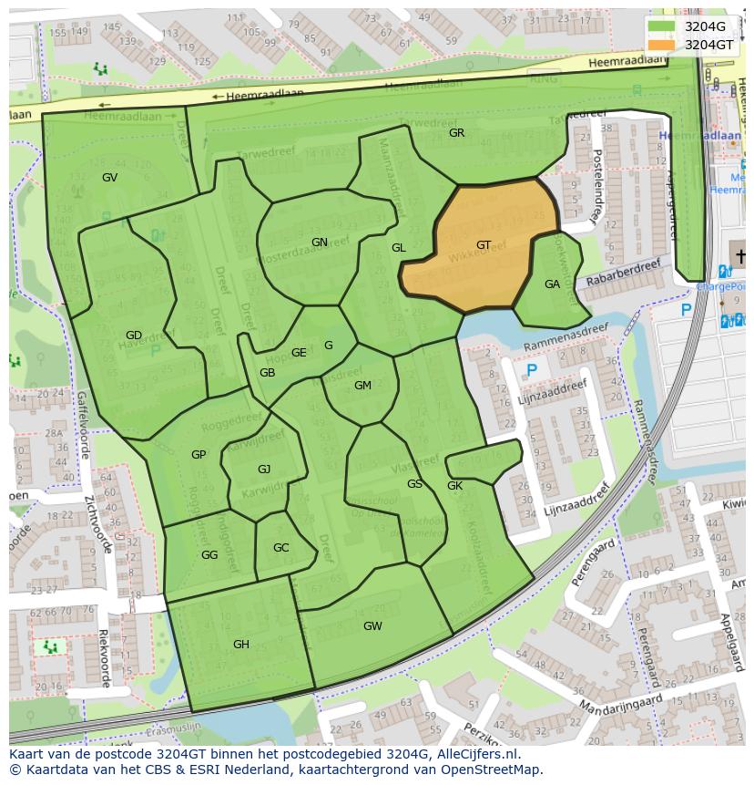 Afbeelding van het postcodegebied 3204 GT op de kaart.