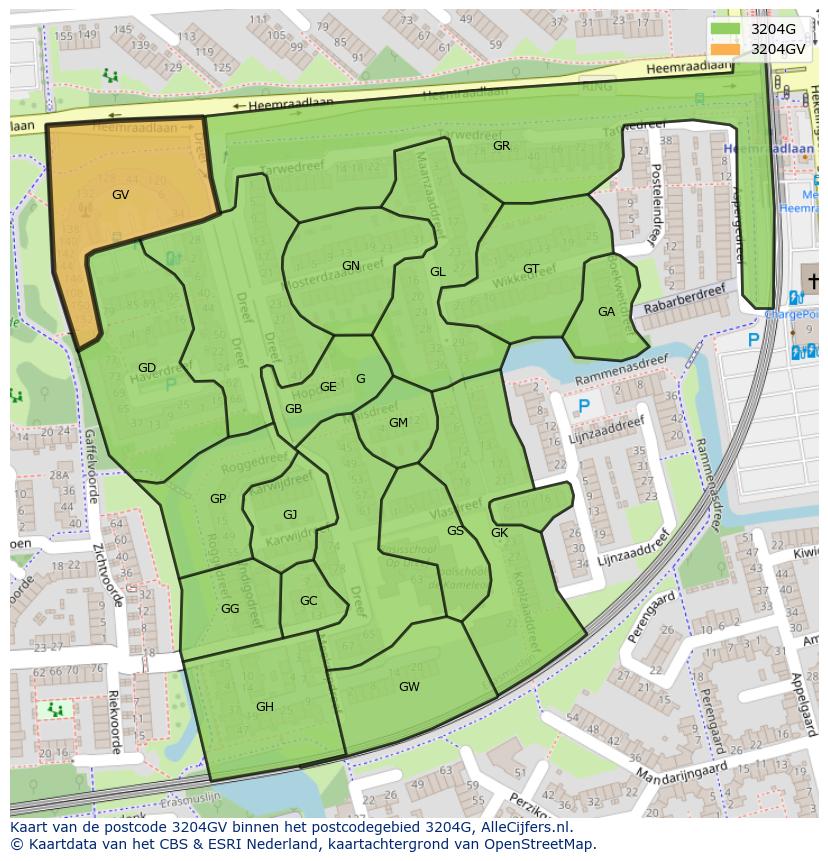 Afbeelding van het postcodegebied 3204 GV op de kaart.