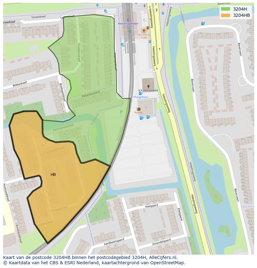 Afbeelding van het postcodegebied 3204 HB op de kaart.