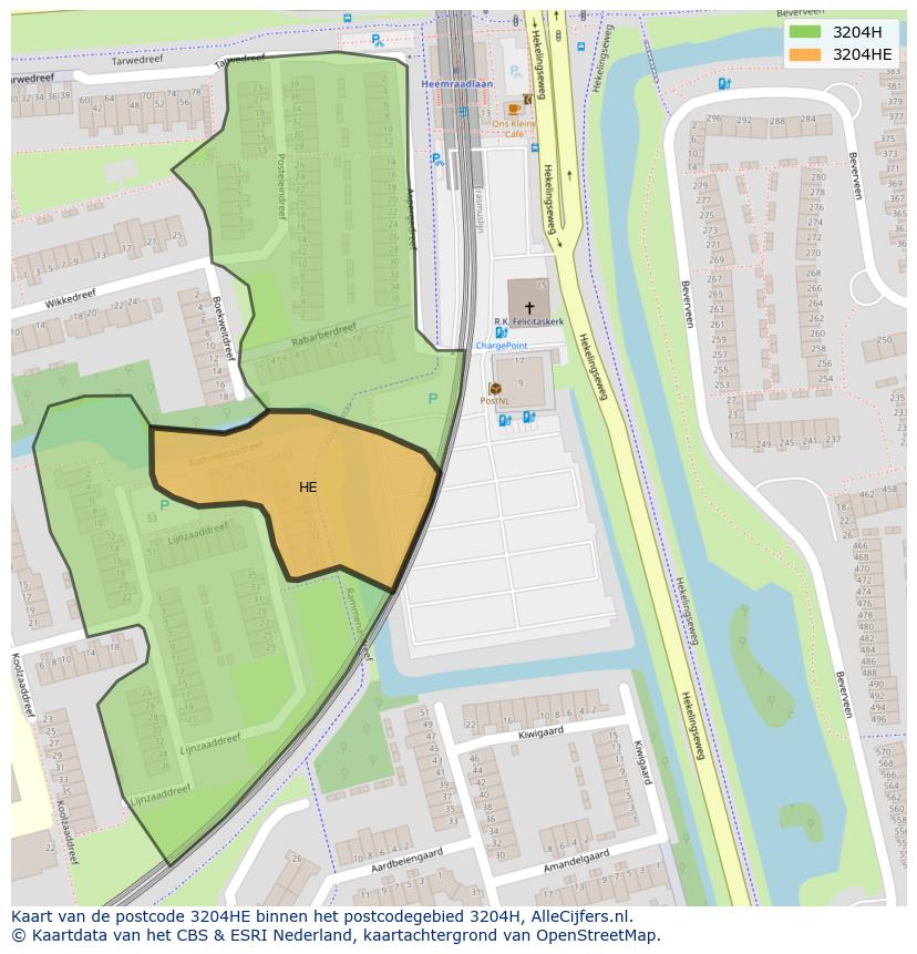 Afbeelding van het postcodegebied 3204 HE op de kaart.