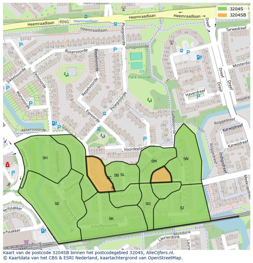 Afbeelding van het postcodegebied 3204 SB op de kaart.