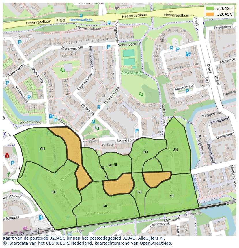Afbeelding van het postcodegebied 3204 SC op de kaart.