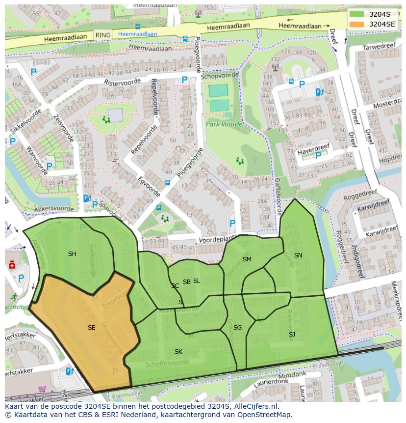 Afbeelding van het postcodegebied 3204 SE op de kaart.