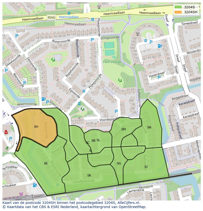 Afbeelding van het postcodegebied 3204 SH op de kaart.
