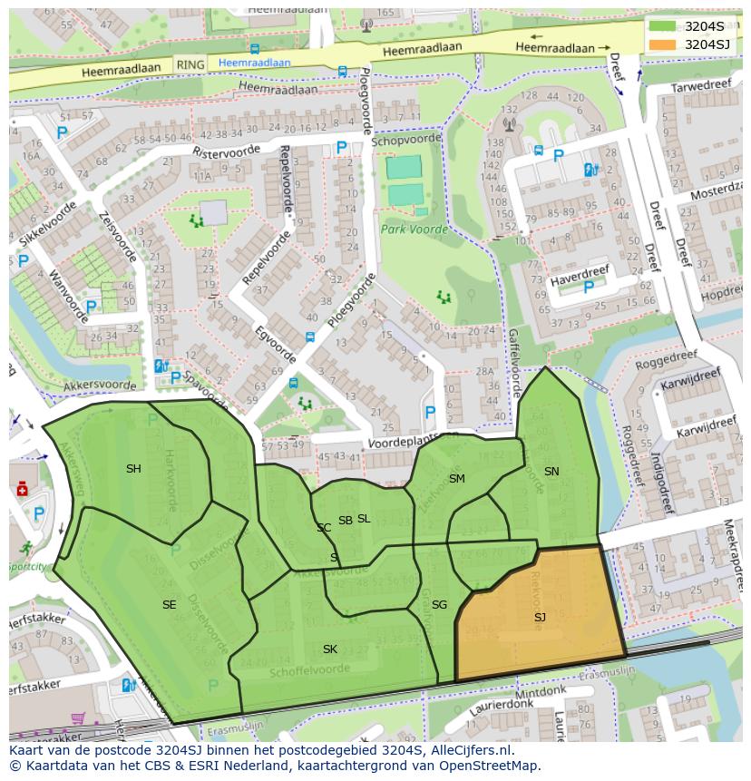 Afbeelding van het postcodegebied 3204 SJ op de kaart.