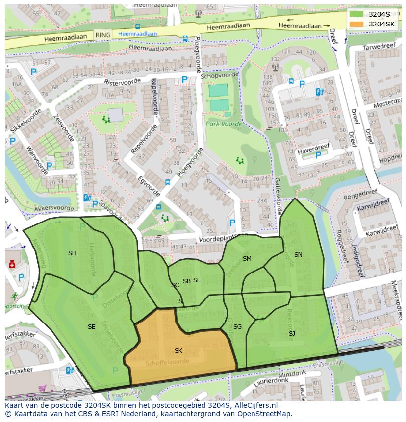 Afbeelding van het postcodegebied 3204 SK op de kaart.