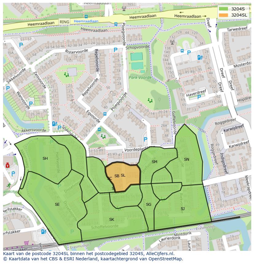 Afbeelding van het postcodegebied 3204 SL op de kaart.