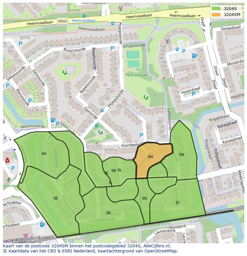 Afbeelding van het postcodegebied 3204 SM op de kaart.