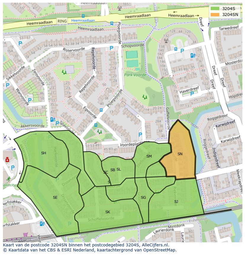 Afbeelding van het postcodegebied 3204 SN op de kaart.