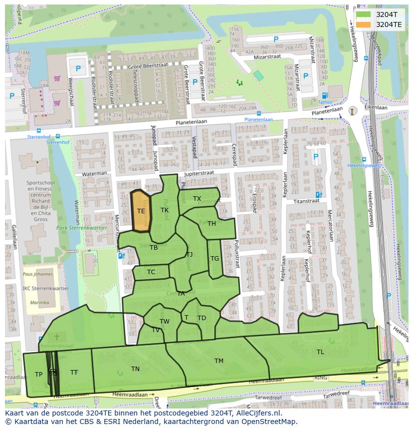 Afbeelding van het postcodegebied 3204 TE op de kaart.