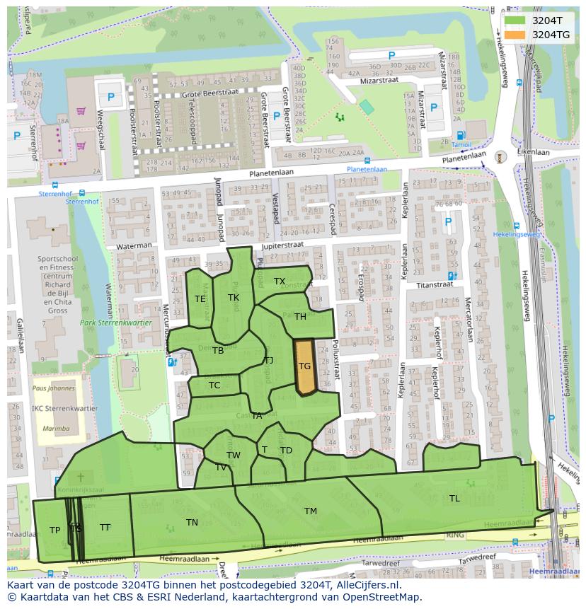 Afbeelding van het postcodegebied 3204 TG op de kaart.