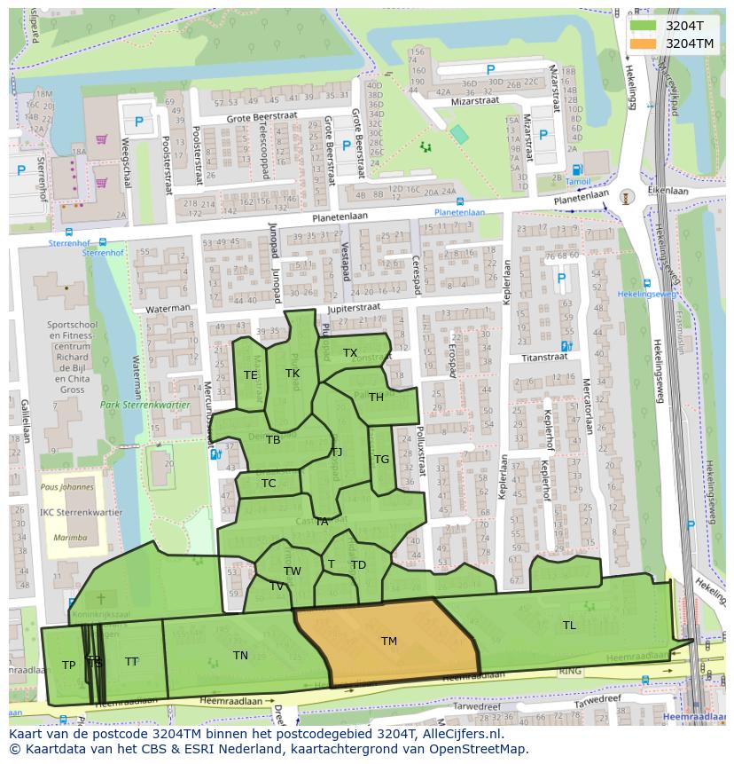 Afbeelding van het postcodegebied 3204 TM op de kaart.