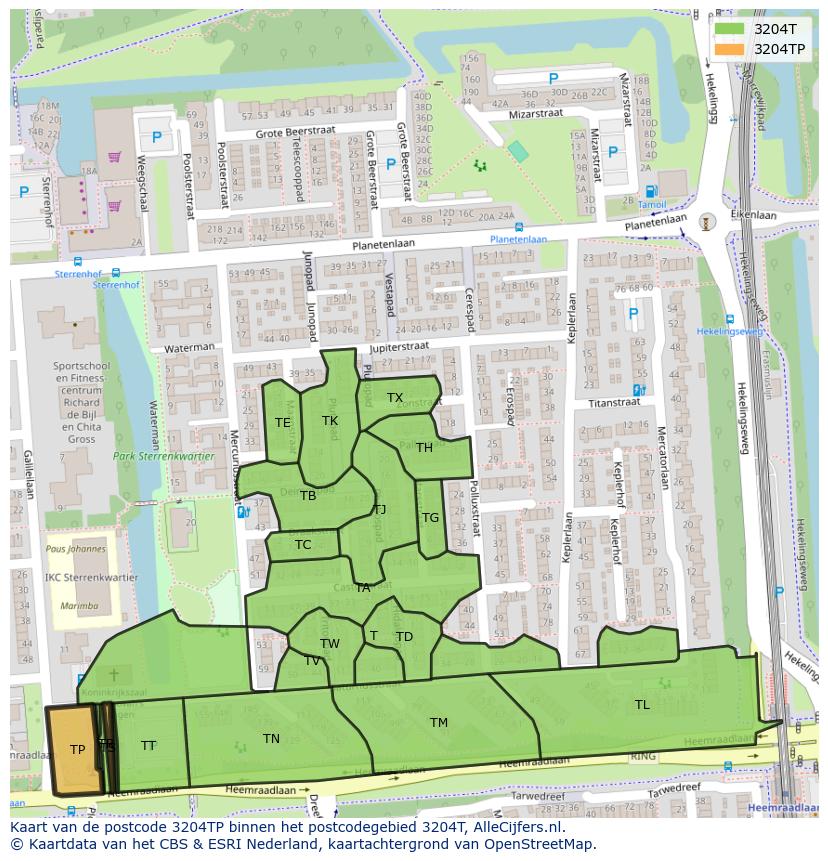 Afbeelding van het postcodegebied 3204 TP op de kaart.